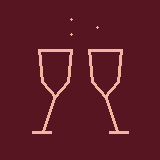 Animated red line drawing of two glasses toasting